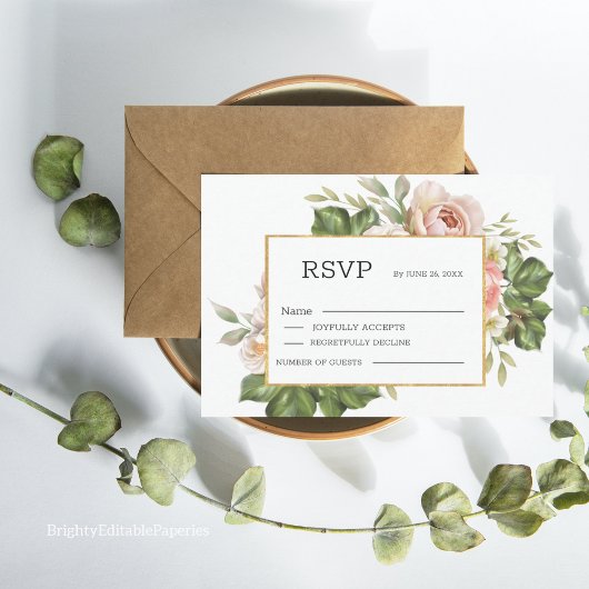 Élégant Rose mariage Fleur Modèle RSVP