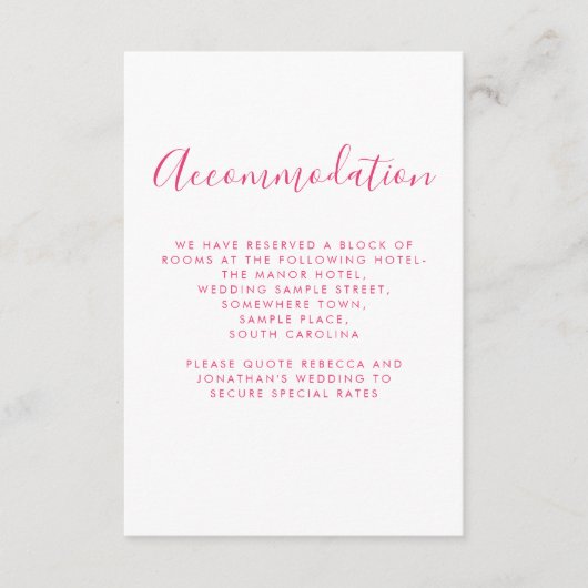 Elégant rose minimal Mariage carte d'hébergement (Devant)