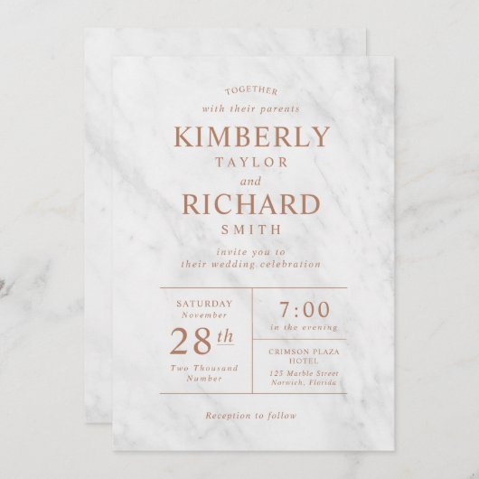 Élégant Rose moderne en marbre Faire-part de maria (Devant / Derrière)