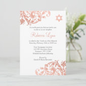 Elégant Rose or fleuris Bat mitzvah Invitation (Debout devant)