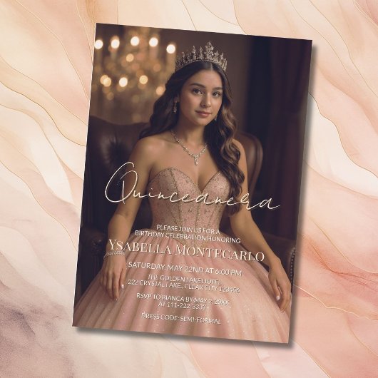 Elégant rose ou Rose or Quinceañera Invitation