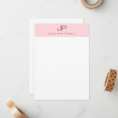 Élégant rose pâle blanc Modèle simple Monogramme (Devant/Arrière en situation)