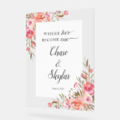 Elégant rose Peach Floral Aquarelle Mariage Or (Angle)