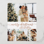 Elégant Rose photo de vacances Gold Foil carte pos<br><div class="desc">Élégante calligraphie Minimaliste Rose Gold Foil Script 4 Photo Collage Joyeux Noël Carte postale. Ce modèle festif, mimimaliste, fantasque de quatre (4) cartes de vacances photo présente un joli collage photo et dit "Joyeux Noël"! Le texte de salutation "Joyeux Noël" est écrit dans une belle main lettré tourbillonnant swash-tail type...</div>
