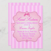 Élégant rose rayé sucré16 Invitation d'anniversair (Devant / Derrière)