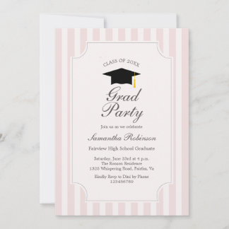 Élégant rose rayures Graduation Party Invitation