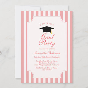 Élégant rose rayures Graduation Party Invitation