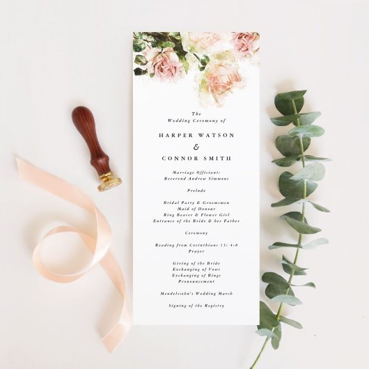 Élégant Rose Romance Wedding Programme