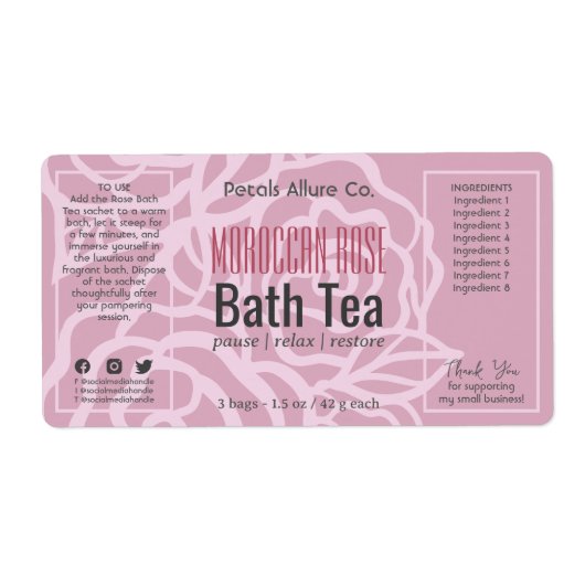 Élégant Rose rose  de bain Floral Étiquette de pro (Devant)