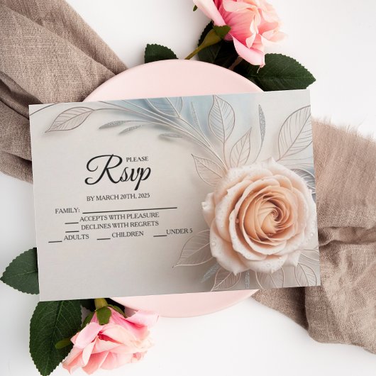 Elégant Rose Rose Dew Drops Designer Cartes RSVP