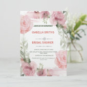 Elégant rose rose Fleur nuptiale Douche Invitation (Debout devant)
