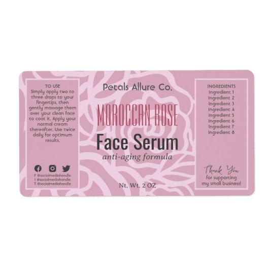 Élégant Rose rose  Pink Face Hair Huile Étiquette (Devant)