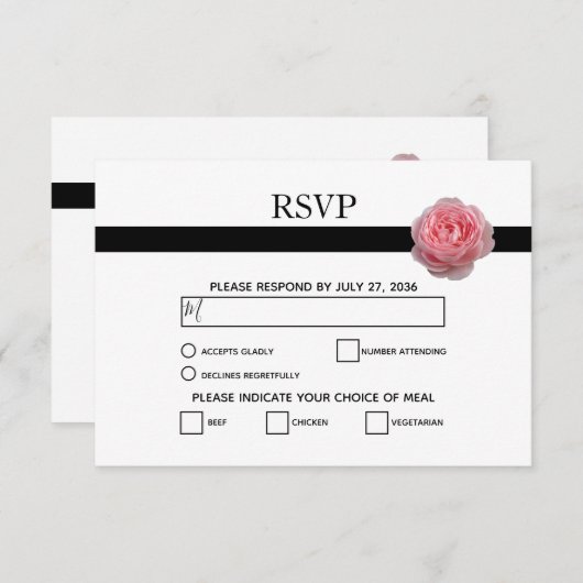 Élégant rose rose rose noir Ruban Mariage Cartes R (Devant / Derrière)