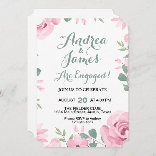 Elegant Rose Roses Engagement partie Invitation (Devant / Derrière)