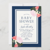 Elégant rose Roses Floral Baby shower Invitation (Devant)
