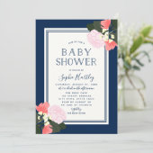 Elégant rose Roses Floral Baby shower Invitation (Debout devant)