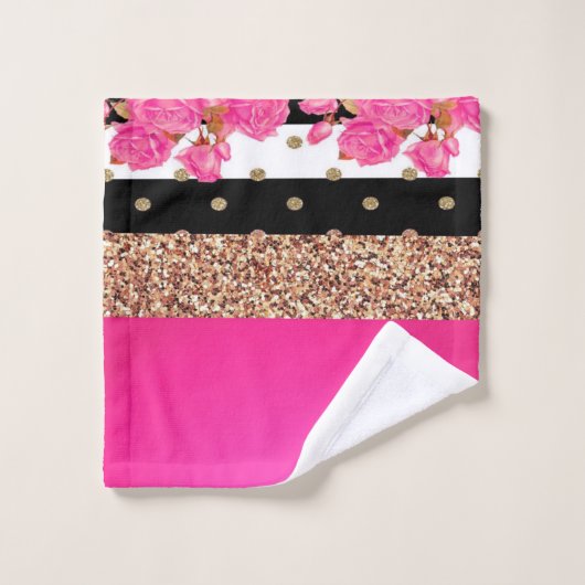 Élégant rose Roses rayures Parties scintillant Poi (Gant de toilette)