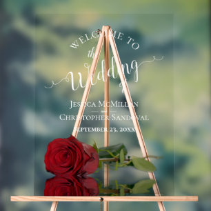Élégant Rose Rouge Texte Blanc Mariage Bienvenue