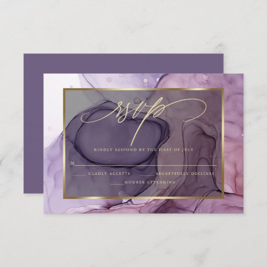 Élégant Rose RSVP Plum rose violet Encre marbrée (Devant / Derrière)