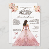 Élégant rose sucré 16 Invitations de robe fantaisi (Devant / Derrière)