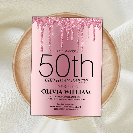 Élégant rose surprise Invitation de fête d'anniver