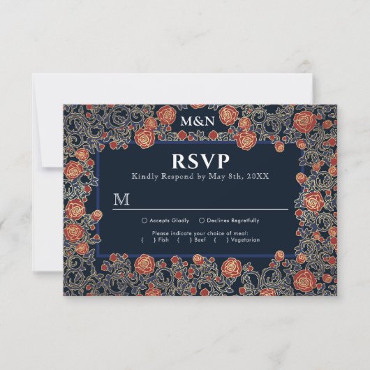 Elégant Rose victorien Gold Foil Wedding Carte RSV (Devant)
