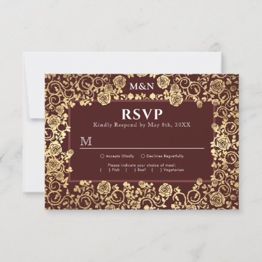 Elégant Rose victorien Gold Foil Wedding Carte RSV (Devant)