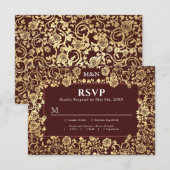 Elégant Rose victorien Gold Foil Wedding Carte RSV (Devant / Derrière)