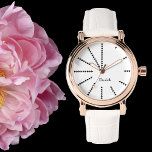 Élégant Rose Vintage élégant Monogramme Or<br><div class="desc">Créez votre propre personnalisation, personnalisée, élégant cool élégant unique classe moderne design noir et blanc triangles heures, monogrammed, femmes rose or retro style vintage style cuir blanc bracelet montre. Entrez simplement votre nom / monogramme / initiales, pour customiser. Fait un grand cadeau, pour l'anniversaire, la remise des diplômes, la fête...</div>