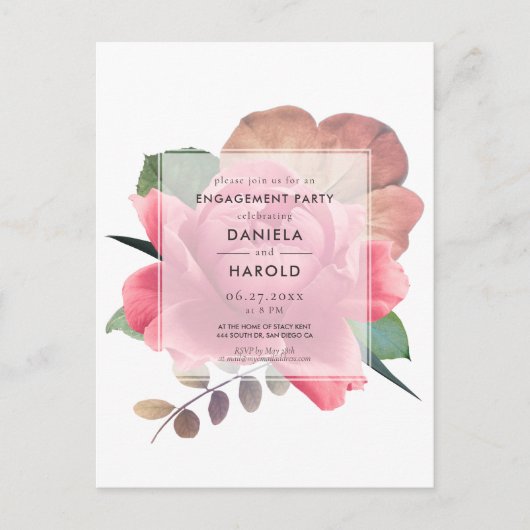Élégant rose vintage Engagement partie Invitation (Devant)