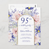 Elégant rose violet 95e anniversaire Invitation de (Devant / Derrière)