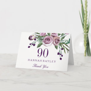 Élégant Rose violet Floral 90e anniversaire Merci