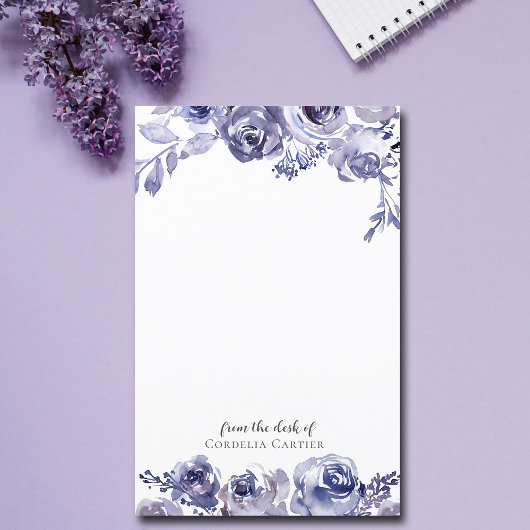 Élégant Rose violet Floral personnalisé Papier sta