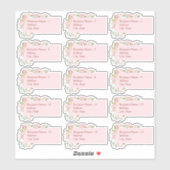 Elégant Roses d'aquarelle rose Étiquettes de messa (Feuille)