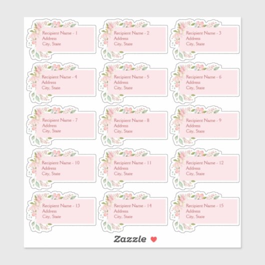 Elégant Roses d'aquarelle rose Étiquettes de messa (Feuille)