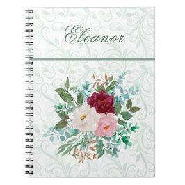 Elegant Roses & Mint Personalized Notitieboek