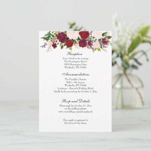 Elégant Roses Rouges Mariage Réception Invitation (Debout devant)