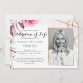 Elegant Rosy Blush Photo Celebration of life Kaart (Voorkant)