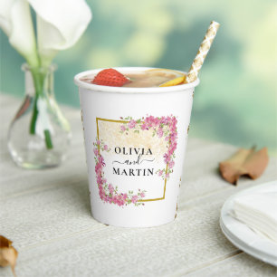 Elegant Rosy Floral Wedding Paper Cup Papieren Bekers