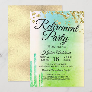 Elegant Rosy Sparkly Glitter Retirement Party Inv Kaart