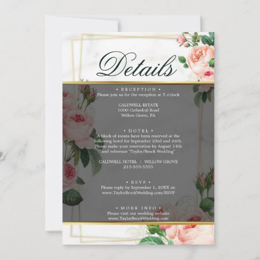 Elegant Rosy Vellum Overlay Wedding Invitation Kaart (Achterkant)
