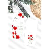 Elégant rouge Aquarelle Poppy Floral Mariage Menu