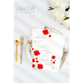 Elégant rouge Aquarelle Poppy Floral Mariage Menu