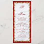 Élégant Rouge Blanc Or Monogramme Mariage Menu (Devant)