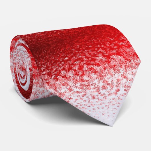 Élégant rouge blanc Snowflakes Blizzard Cravate (Roulé)