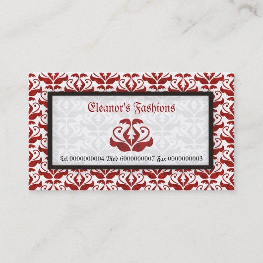 Elégant rouge damassé cartes de visite de mode (Devant)