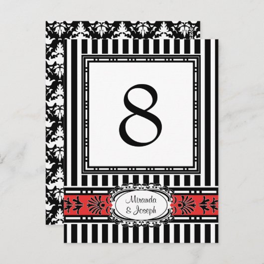 Elégant rouge et noir Mariage Numéros de table (Devant / Derrière)