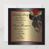 Elégant rouge et noir Rose Invitation Anniversaire (Dos)