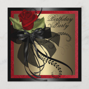 Elégant rouge et noir Rose Invitation Anniversaire
