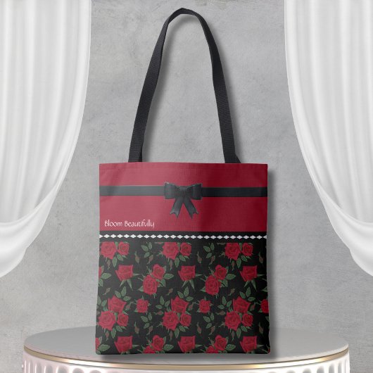 Elégant rouge et noir Rose Sac fourre-tout classiq